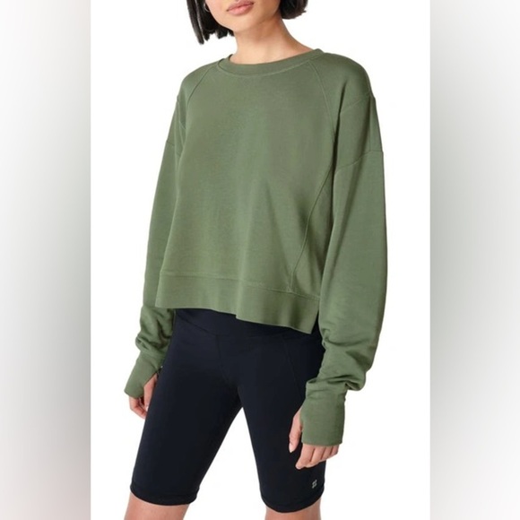 Sweaty Betty After Class Cotton Blend Crop Sweatshirt Green size 14 Large - Picture 1 of 9